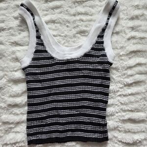 La Hearts Black and White Striped Tank Top